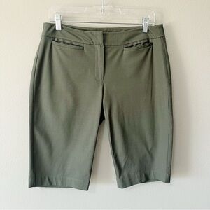 Eileen Fisher Dark Olive Green Bermuda Dress Shorts Size Small Midrise Pockets